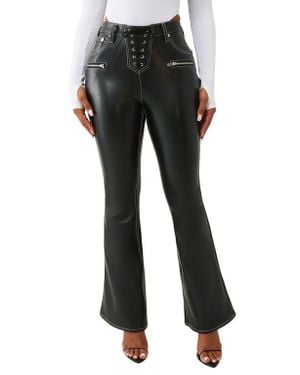 TRUE RELIGION Charlie Lace-Up Faux Leather Flare Pants - Black