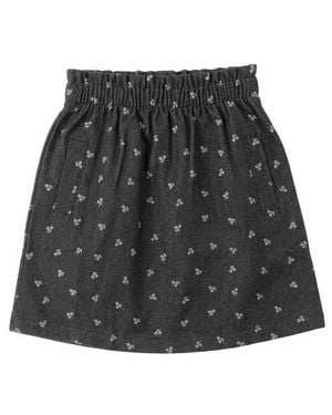 Lola Cherry Denim Ruffle Waist Front Pocket Skirt - Black