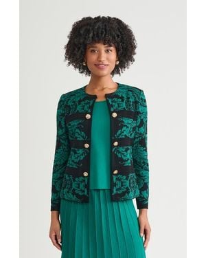 Ming Wang Heritage Filigree Multi-Stitch Knit Jacket - Green