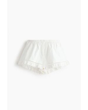 H&M Lace-Trimmed Poplin Shorts - White