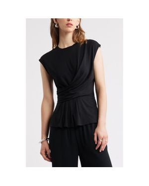 Nordstrom Draped Cap Sleeve Peplum Top - Black