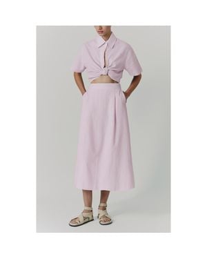 De Loreta Myriam Short Sleeve Knot Front Cotton Top - Pink