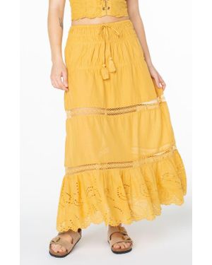 Roxy Castaway Embroidered Cotton Maxi Skirt - Yellow