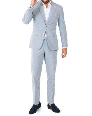 Opposuits Daily Slim Fit Stripe Stretch Cotton Seersucker Suit - Blue