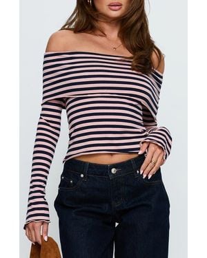 Princess Polly Janicia Stripe Off The Shoulder Knit Top - Blue