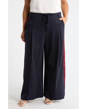 Liverpool Jeans Company Pinstripe Front Pleat Wide Leg Pants - Blue