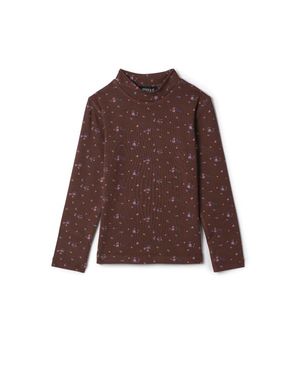 Space Grey Floral Printed Mock Neck Top - Brown