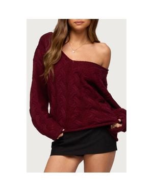 Edikted Inga Oversize V-Neck Cable Sweater - Red