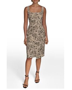 Donna Karan Ruched Metallic Sleeveless Sheath Dress - Natural