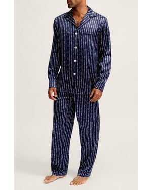 Petite Plume Nautical Stripe Mulberry Silk Pajamas - Blue