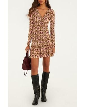 FARM Rio Garden Medallion Long Sleeve Minidress - Natural