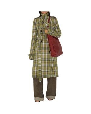 Burberry Embroidered Stretch Linen Trench Coat in Green | Lyst
