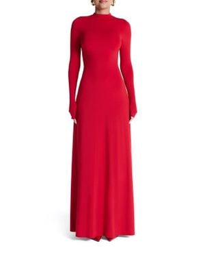Naked Wardrobe Mock Neck Long Sleeve Maxi Dress - Red