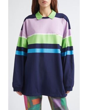 Versace Stripe Cotton Jersey Polo - Blue
