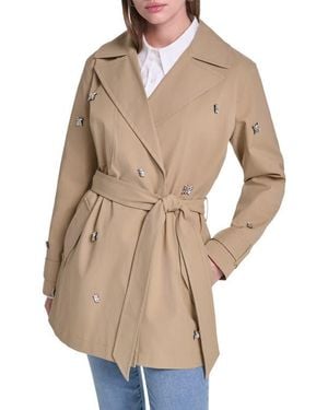 KARL LAGERFELD Rhinestone Embellished Short Trench Coat - Natural