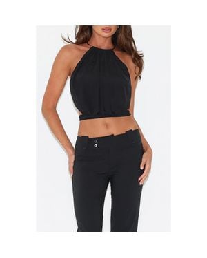 Tiger Mist Evanna Cutout Halter Crop Top - Black