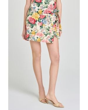 Wayf Amelia Floral Linen Blend Wrap Miniskirt - Multicolor
