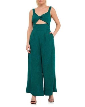 Endless Rose Plissé Cutout Wide Leg Jumpsuit - Green