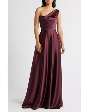 Amsale One-Shoulder Satin Gown - Purple
