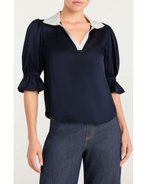 Cinq À Sept Freida Silk Johnny Collar Top - Blue