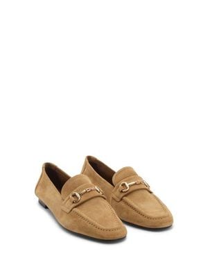 Mango Buckle Leather Moc-Toe Flat - Brown