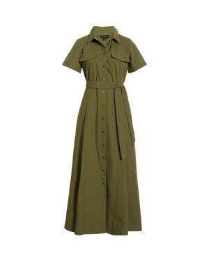 Ted Baker Box Pleat Tie Belt Cotton Maxi Shirtdress - Green