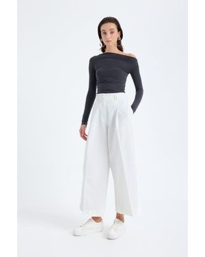 Monlicia Cyra Cotton Linen Blend Cropped Wide Leg Pants - White