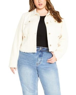 City Chic Amira Fray Trim Bouclé Jacket - Blue
