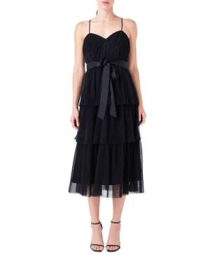 Endless Rose Tiered Tulle Midi Dress - Black