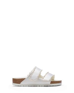 Birkenstock x Danielle Frankel X Danielle Frankel Arizona Satin & Faux Pearl Slide Sandal - White