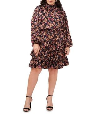 1.STATE Floral Print Long Sleeve Minidress - Multicolor