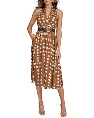 Donna Karan Polka Dot Belted Midi Dress - Multicolor
