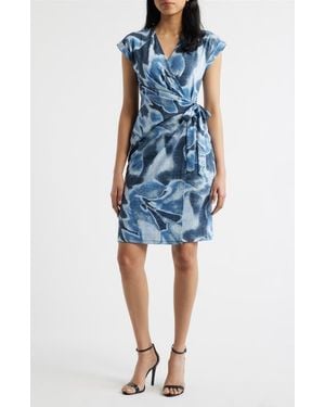 Anne Klein Floral Wrap Dress - Blue