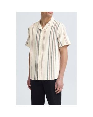 Solid Isai Stripe Linen Blend Camp Shirt - Natural
