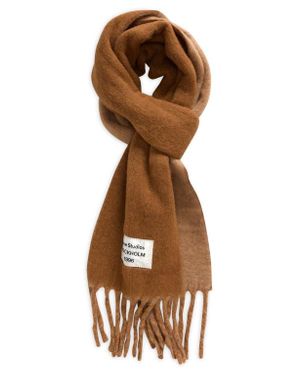 Acne Studios Logo Label Alpaca & Wool Blend Fringe Scarf - Brown