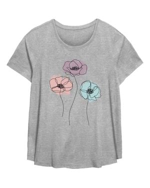 Lost Gods Line Art Poppy Flowers Graphic T-Shirt - Gray