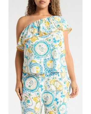 Sugarlips Harvest Island Brinley Ruffle One-Shoulder Top - Blue