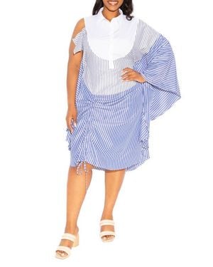 Buxom Couture Stripe Single Sleeve Shirtdress - Blue