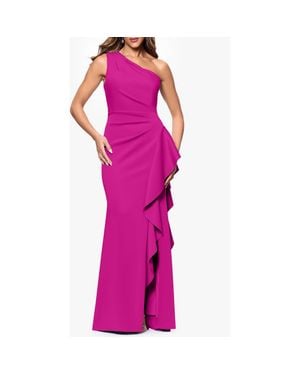 Xscape Evenings One-Shoulder Ruffle Scuba Crepe Gown - Purple