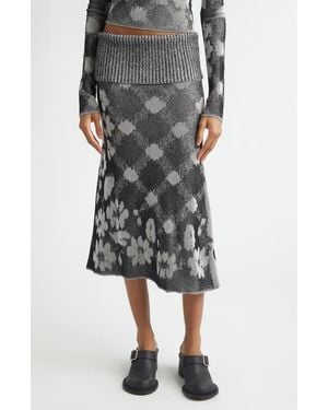 PAOLINA RUSSO Illusion Floral Jacquard Rib Sweater Skirt - Gray