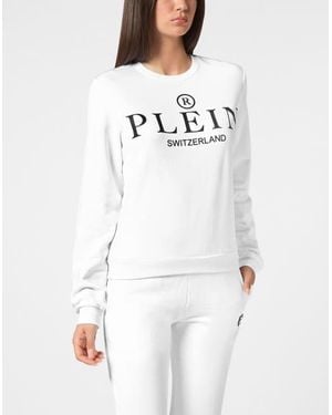 Philipp Plein Sweatshirt Round Neck Ls Iconic Plein - White
