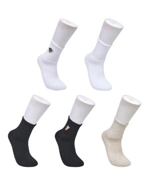 Ed Hardy Flower Embroidery Half Cushion Mid Crew Sock 5-Pack - White