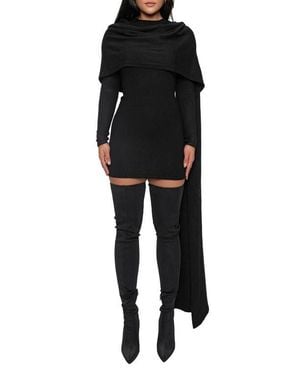 JLUXLABEL Long Sleeve Scarf Body-Con Minidress - Black