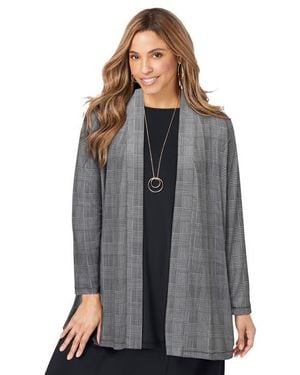 Jessica London Stretch Knit Open Front Knit Topper - Gray