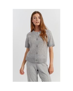 Chinti & Parker Lightweight Wool-Cashmere Button-Front Tee - Gray