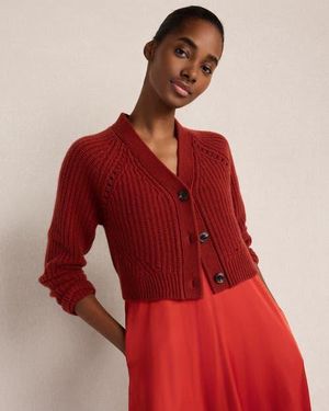 Haven Well Within Cashmere Shaker Stitch Cropped Cardigan - Red