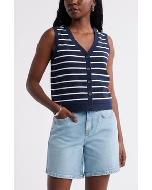 Caslon Buttoned Sweater Tank - Blue