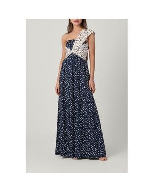 Shoshanna Polka Dot Satin Blakely Dress - Blue