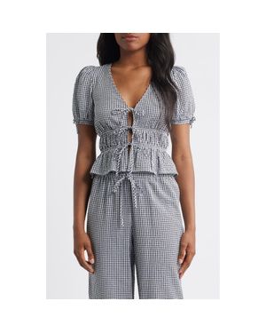 Wayf X Styled By Coco! Nina Gingham Seersucker Tie Front Top - Gray