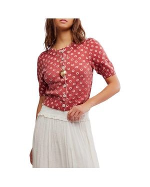 Free People Isla Puff Sleeve Crop Wool & Cashmere Blend Cardigan - Red